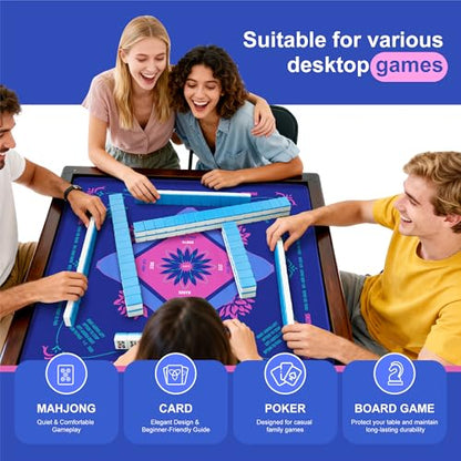 KUNTE Mahjong Mat, Blue, 32x32 Inch | Foldable, Quiet, Waterproof & Non-Slip, Printed Rules, Asian-Themed Game Nights - color: Blue