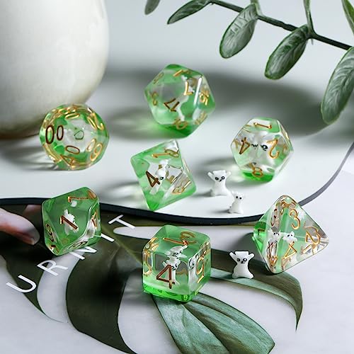 Enchanting Cat Dice Set D&D, DNDND 7PCS Resin DND Dice with Velvet Bag for Dungeons and Dragons Role Playing Games and Tabletop Games（Enchanting Cat - color: Cat-enchanting