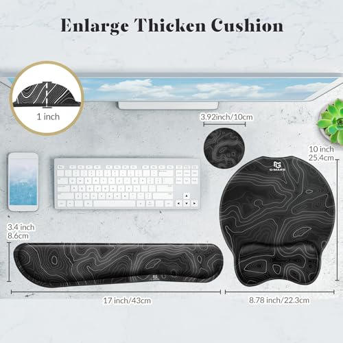 Gimars Upgrade 3 in 1 Enlarge Superfine Smooth Gel Ergonomic Mouse Pad Wrist Support and Keyboard Wrist Rest for Computer, Laptop, Mac, Gaming and Office, Durable, Comfortable and Pain Relief, Map - color: Map