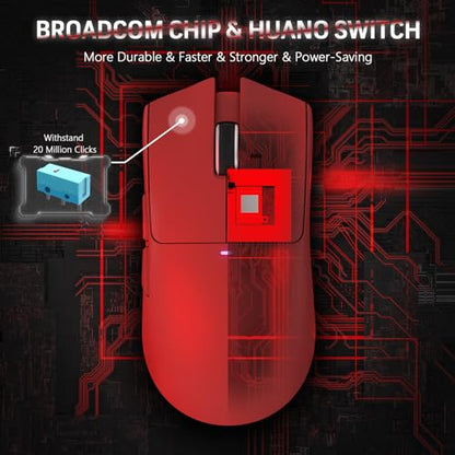 ATTACK SHARK X11 59g Lightweight Wireless Gaming Mouse with RGB Magnetic Charging Dock,PixArt PAW3311,Tri-Mode-BT/2.4G Wireless/Wired Mouse,22000 DPI,5 Programmable Buttons for Pc/Mac(Red) - color: red