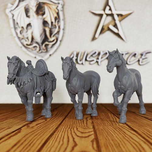 3-Piece Set Unpainted Resin Mounts for Tabletop RPG Game - 28mm Scale Fantasy Animals for Dungeon Masters & RPG Gift - TTRPG Minis Figurine for DND Miniatures - Horses(AS525)