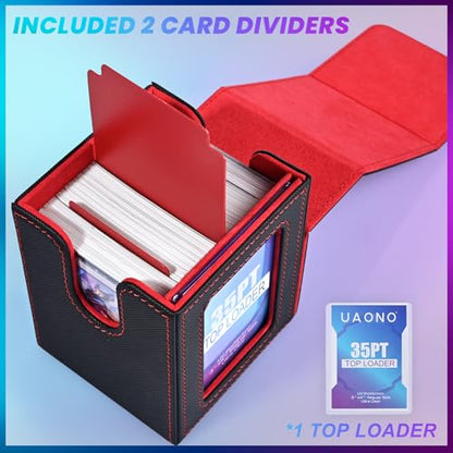 UAONO Card Deck Box for MTG Commander, Fits 100 Double-Sleeved Cards | Independent Commander Display, Magnetic Deck Case for Magic the Gathering TCG, 2 Dividers & 1 Top Loader (Black, Red) - color: A-Black&Red