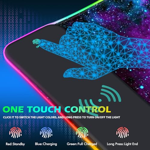 ToLuLu RGB Gaming Wireless Charging Mouse Pad, 5/7.5/10/15W 10 Light Modes | LED Mouse Pad Computer Keyboard Mat Mousepad, 800x300x4MM Extended Large Desk Mat for Gaming, MacBook, Laptop, PC, Galaxy - color: Galaxy Nebula
