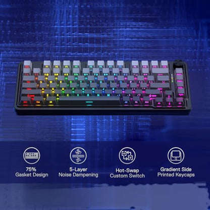 Redragon K673 PRO Wireless 81-Key RGB Gasket Gaming Keyboard, Scroll Knob | Multi-Function Control Wheel, 0-Delay Tri-Mode, Cushioned 5-Layer Noise Dampening for Creamy Thocky Sound, Compact 80% Size - color: Concrete Jungle, size: 81 Keys + No LCD Screen