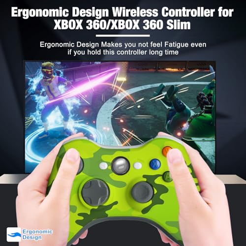 Wireless Controller for Xbox 360,Gamepad for Xbox 360 & Slim Console,Green | 2.4GHZ Game Joystick,Double Vibration,No Audio Jack
