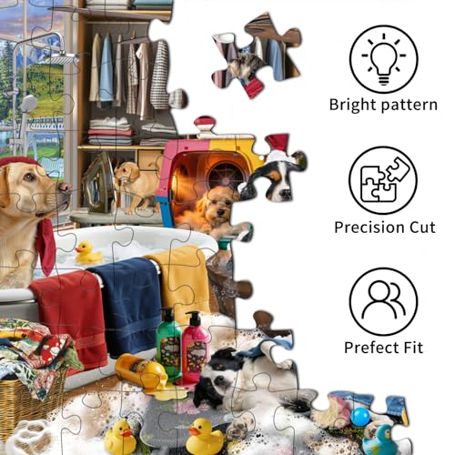 HUADADA-Puppy Bath Time-Jigsaw Puzzles for Adults 1000 Pieces, Interlock Perfectly No Dust, Impossible Difficult Hard Fun 1000 Piece Jigsaw Puzzles for Adults-1:1 Poster - color: Puppy Bath Time