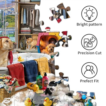 HUADADA-Puppy Bath Time-Jigsaw Puzzles for Adults 1000 Pieces, Interlock Perfectly No Dust, Impossible Difficult Hard Fun 1000 Piece Jigsaw Puzzles for Adults-1:1 Poster - color: Puppy Bath Time
