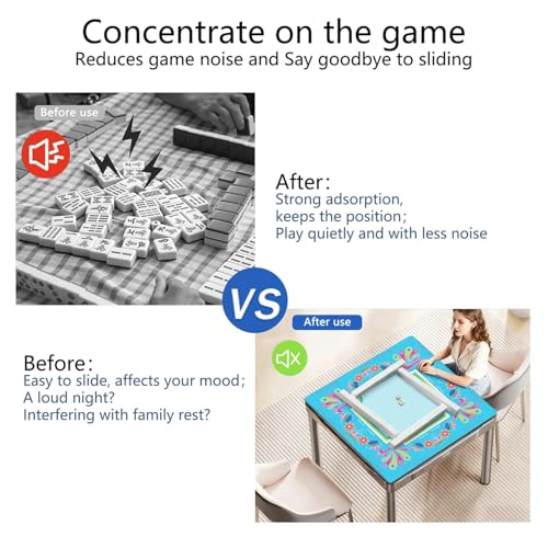 Mahjong Mat for Table with Carrying Bag & 3 Dice, Turquoise Peacock 31.5"x31.5" Square Rubber Mahjong Table Cover, Non-Slip & Noise Reduction Gaming Mat for Mah Jongg, Poker, Dominoes & Tile Games - color: Turquoise