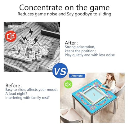 Mahjong Mat for Table with Carrying Bag & 3 Dice, Turquoise Peacock 31.5"x31.5" Square Rubber Mahjong Table Cover, Non-Slip & Noise Reduction Gaming Mat for Mah Jongg, Poker, Dominoes & Tile Games - color: Turquoise