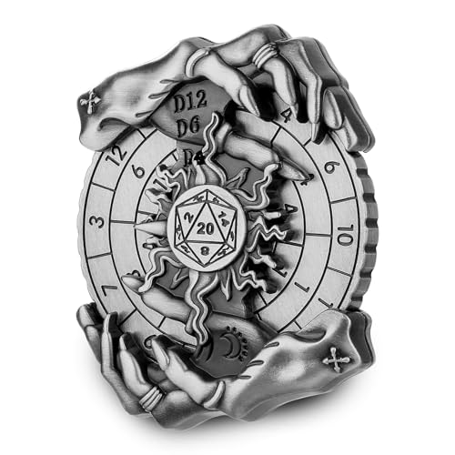 Spinner DND Dice Set, Metallic D&D Dice, Magic Hand Roulette Dice Spinner for DND Dice Set, D&D Gifts with Gift Box, Christmas Birthday Gifts, Role Playing Game Board Game Accessories, Silver - color: Dark Silver