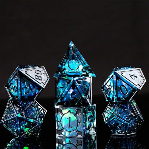 DND Resin dice Color Sharp Edge dice Set Dungeon Polyhedron D and D dice Set Suitable for D&D Role-Playing Tabletop Games D20 D12 D10 D8 D6 D4 (Blue) - color: Blue