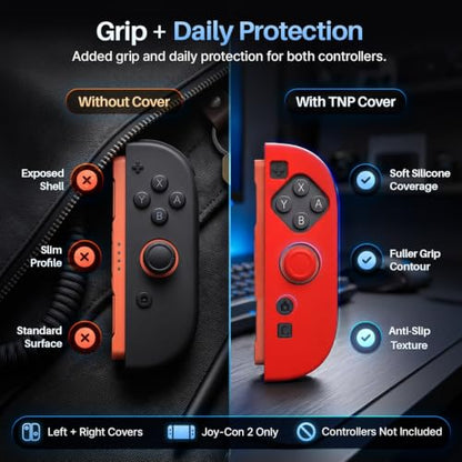 TNP JoyCon Cover for Nintendo Switch 2, Silicone Controller Case, Red | 2-Piece Anti-Slip Skin Set for Left and Right Joy-Con 2 Controllers with Matching Thumb Grip Caps; Controllers Not Included - color: Red