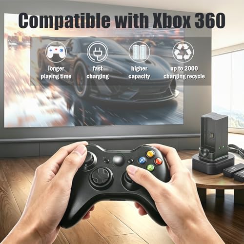 4800mAh Battery Charger Compatible with Xbox 360 Controller Battery Pack | 2Pcs Remote Rechargeable Batteries + Dual Charging Station Dock with LED Indicator, Fast Charging 2 Battery At Once