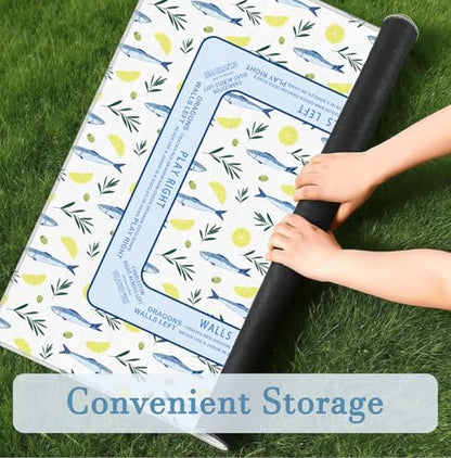 Blue Nautical Coastal Beach Sardine Lemon Mahjong Mat 31.5" x 31.5", Non-Slip Noise Reduction Mahjong Table Cover Accessories Supplies for Dominoes Poker Card Board and Tile Games Gifts - color: Blue Nautical Coastal Beach Sardine