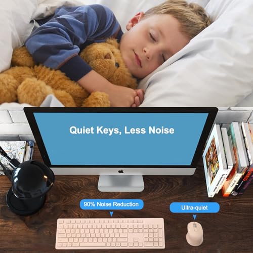 Wireless Keyboard and Mouse Combo, Quiet and Soft 2.4G Full-Size Computer Keyboard and Ergonomic Wireless Mouse for Windows, Mac Desktop/Laptop/PC/PS, Peach