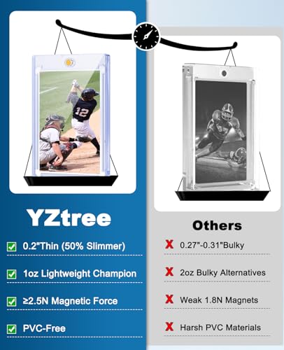 204ct Magnetic Trading Card Holders: 35pt One Touch Card Holder, U-V Protection Hard Plastic 35 PT Magnetic Cards Case for Sports Game, Football, Baseball Cards - Ultra Slim - size: 204 Pack