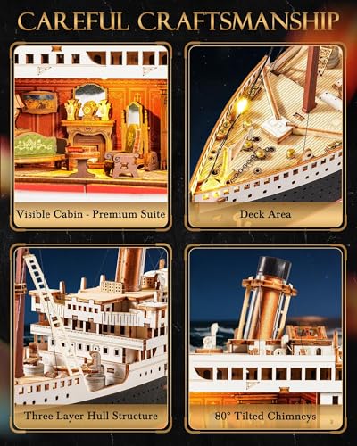 Rolife 3D Wooden Puzzles for Adults with LED Lights, 433 Pieces 19.5" Titanic Model Ship Kits for Adults, DIY Craft for Home Decor & Unique Birthday Valentine's Day Gift