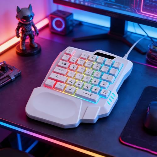 35 Keys One Handed Gaming Keyboard, Wired One-Handed Keypad with Mechanical Feel, Non Transparent Keycaps, Full N-Key Rollover, Ergonomic Wrist Rest, Plug and Play for PC Laptop Tablet (Black) - color: Black