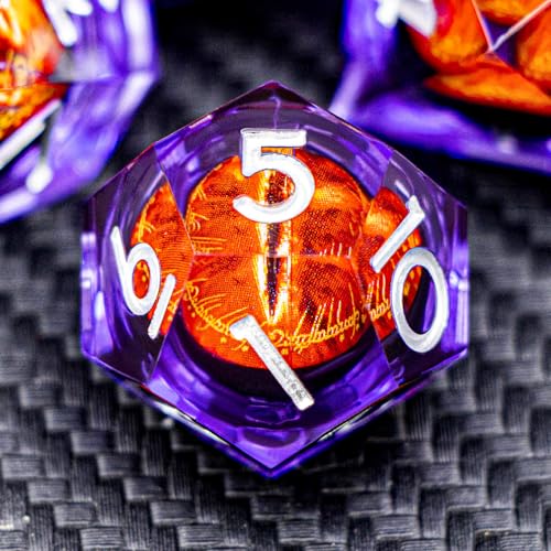 ARUOHHA DND Resin Dice Gazes Eye Dice Silver Purple Liquid Core Flaming RPG Sharp Edged Dice Set with Gift Box, Polyhedral D and D Dice Set Compatible with Dungeons Dragons Role Playing Game D20 D6 - color: Sl01-purple Silver