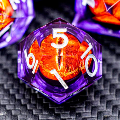 ARUOHHA DND Resin Dice Gazes Eye Dice Silver Purple Liquid Core Flaming RPG Sharp Edged Dice Set with Gift Box, Polyhedral D and D Dice Set Compatible with Dungeons Dragons Role Playing Game D20 D6 - color: Sl01-purple Silver