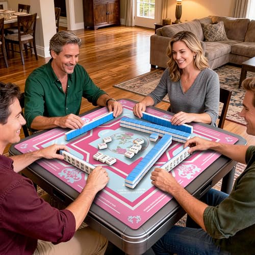 Mahjong Mat 31.5 * 31.5 Inch Non-Slip Noise Reduction, American Mahjong Mat for Table with Bag, Waterproof Surface Mah Jongg Mats for Poker, Card, Dominoes, Board & Tile Games - color: Pink