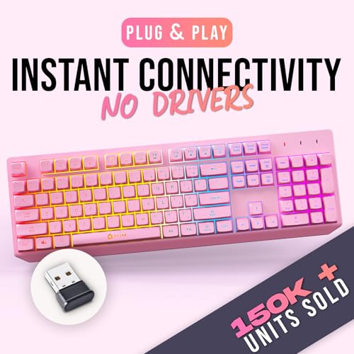 KLIM Chroma Pink Wireless Keyboard – RGB Backlit, Rechargeable Battery, Wireless Keyboard with Water-Resistant Durable Design, Compatible with PC, Mac, PS4, PS5 - color: Pink