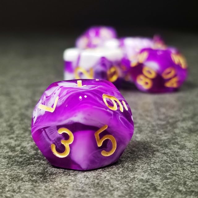Sage’s Portal Stones DND Dice Set Acrylic Opaque 7-PC Polyhedral DND Dice Set for Dungeons and Dragons D&D Sage’s Cantrips RPG Tabletop TTRPG (Purple/White) - color: Purple/White