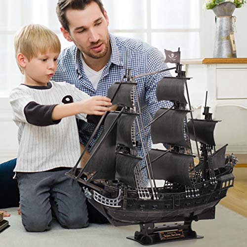 CubicFun 3D Puzzles for Adults Home Decor Pirate Ship Gifts for Men Women Model Kits Brain Teaser Gifts for mom,Queen Anne's Revenge 340 Pcs - style: 1/95 LED Queen Anne's Revenge