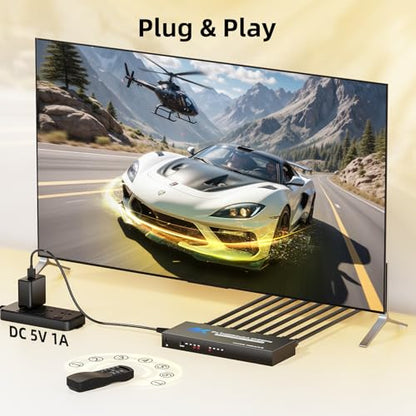BolAAzuL 7 Port HDMI Switch 7 in 1 Out 4K@60Hz HDMI Selector Box w/Power | Hub HDMI Switcher 7x1 HDMI Port Expander 7-Way Support 3D HDCP2.2 HDR for NS PS5 Xbox Series X HDTV PC Roku Fire Stick
