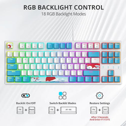 75% Mechanical Gaming Keyboard with Red Switch, RGB LED Backlit Keyboard White and Blue, 87 Keys Compact TKL Wired Computer Keyboard for Windows Laptop PC Gamer (87 Sea) - color: 87 Sea/Red Switch