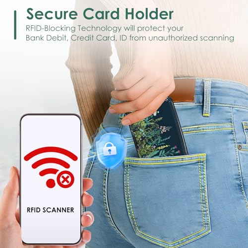 Credit Card Holder RFID Blocking, Mini Aluminum Hard Case, Plant Flowers Small Business Metal Wallet for Women Men - color: Plant Flowers