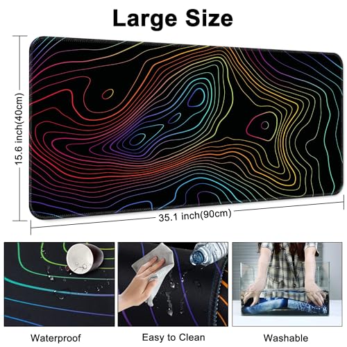 Desk Mat Pad,Large XXL Extended Mouse Pad Mat for Desktop Keyboard | 35''×15.6'' XXL Extended Gaming Mouse Pad with Non-slip Base Desk Matt Mousepad for Computer,Office,Keyboard and Laptop - color: A4-Topographic 1