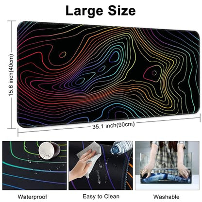 Desk Mat Pad,Large XXL Extended Mouse Pad Mat for Desktop Keyboard | 35''×15.6'' XXL Extended Gaming Mouse Pad with Non-slip Base Desk Matt Mousepad for Computer,Office,Keyboard and Laptop - color: A4-Topographic 1