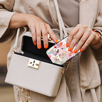 Credit Card Holder, Mini Aluminum Card Wallet RFID Blocking Slim Metal Hard Card Case for Women Men, Pink Flowers - color: Pink Flowers