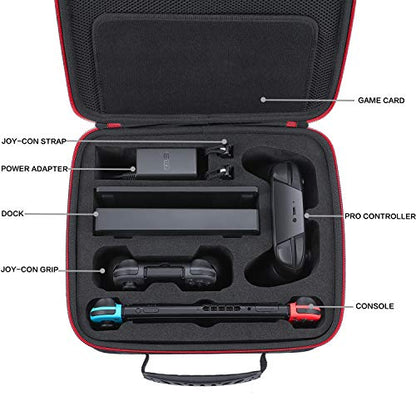 Travel Carrying Case Compatible with Nintendo Switch & Switch OLED Model | Protective Bag Holds Switch Console, 21 Games, Dock, Pro Controller, Joy-con Grip, Power Adpater, Cables, Accessories