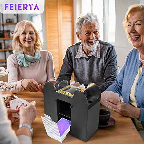 FEIERYA Automatic Card Shuffler 2/1/4/6 Deck,Battery-Operated Electric UNO Poker Shuffler,Playing Card Shuffler for Home Card Game,Travel - size: 6 Decks