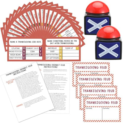 Syhood Thanksgiving Friendly Feud Card Game with 2 Answer Buzzers, Friendsgiving Trivia Quiz Game for Family, Party Night Activities for Adults, Office, Large Group and Team Building - style: Thanksgiving Joy