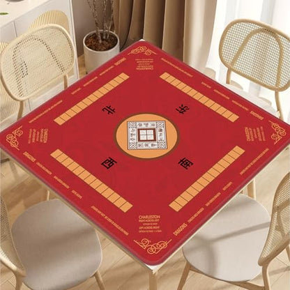 2F22E Mahjong Mat with Rules Card, Noise Reduction Non-Slip Mahjong Mat for Table Board Games Table Mat, Card Games, Tile Games, Dominoes (Red) - color: Red