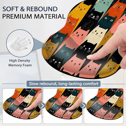 Cute Cat Wrist Rest Mouse Pad and Keyboard Support Set,3 in 1 Ergonomic Memory Foam Mousepad with Non Slip Base, Gaming Mouse Pad for Office and Home - color: Cute Cat