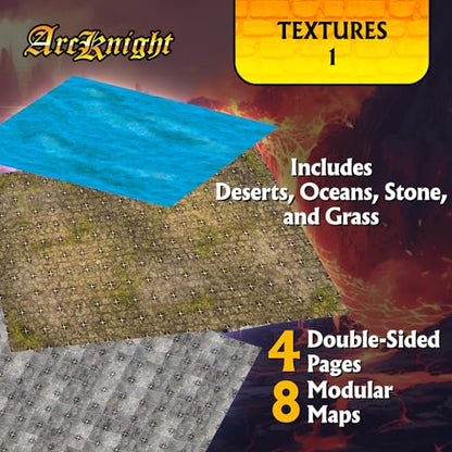 Arcknight The Textures Pack Roleplaying Battlemaps; 16 Modular RPG Maps in 8 Double-Sided Pages, 1" Square Grid, Modular & Versatile Design for Tabletop Gaming - for Dungeons & Dragons, Pathfinder - style: Textures 1