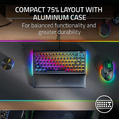 Razer BlackWidow V4 75% Mechanical Gaming Keyboard: Hot-Swappable Design - Compact & Durable - Orange Tactile Switches - Chroma RGB - MF Roller & Media Keys - Comfortable Wrist Rest - Black (Renewed) - color: black / black