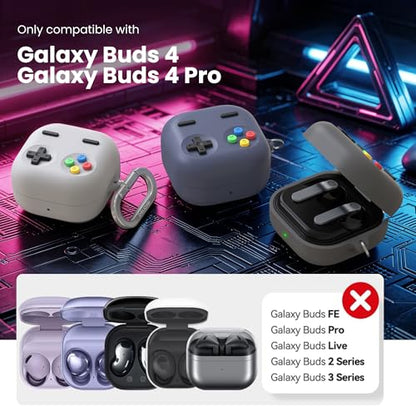 Delidigi Retro Gaming Case Compatible with Samsung Galaxy Buds 4 Pro & Galaxy Buds 4 (2026) – Silicone Protective Cover with Carabiner, Game Console Style Earbuds Case Accessories - color: Midnight Blue, size: Galaxy Buds 4/Galaxy Buds 4 Pro (2026)