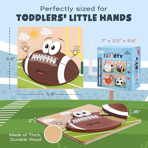 Wooden Sports Puzzles for Toddlers 2-4 | Wood Puzzles for Kids, Toddler Sports Toys for Toddlers, Basketball Toy, Football Toys, Baseball Toy, Soccer Toddler 2 3 Year Old Boy