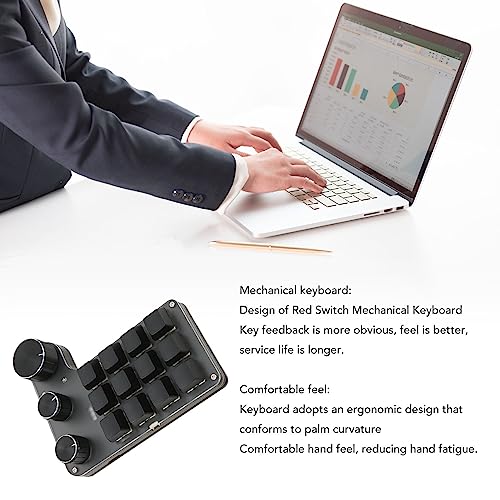 Zunate Mini Macro Mechanical Gaming Keyboard, 12 Keys 3 Knobs One Handed USB PC Keypad, Programmable Shortcut Custom Function Keyboard for Game Office (Wired USB)