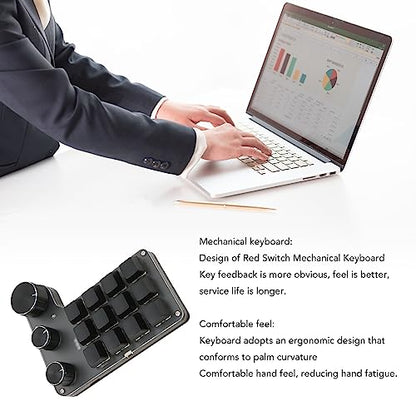 Mechanical Gaming Keyboard, One Handed Macro Mechanical Keyboard, 12 Key 3 Knob Macro Keypad, Custom Programmable Keypad with Red Switch for Game Office (Wired USB), Depisutaexnh7d3s8k-11