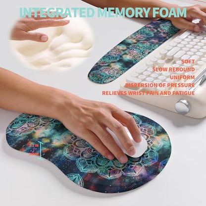 2-in-1 Ergonomic Set, Wave Rise Keyboard Wrist Rest and Massage Bulge Slope Mouse Pad Wrist Support, Cushion Memory Foam Integrated to Relieve Wrist Pain, Galaxy Mandala - color: Galaxy Mandala