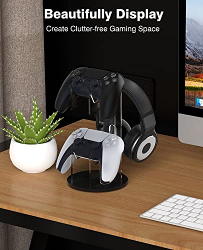 MoKo Universal Game Controller & Headset Stand, 2-in-1 Holder Acrylic | Premium acrylic, crystal clear. 2-in-1 for controller and headset. Non-slip base. Fits Switch, PS5, PS4, Xbox. - color: Black&Clear