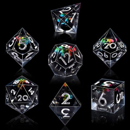 AUSTOR 7 Die DND Dice Set 7 Pieces Colourful Skull Dice DND Resin Role Playing D and D Dice D20 D12 D10 D8 D6 D4 Sharp Edge Dungeons and Dragons Dice with Case - color: Colourful Skull