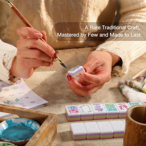 American Mahjong Tiles, Mahjong Travel Set, 160 Pink 4 Layer Mah Jong Game Tiles with Tile Bag, Gift-Ready Storage Box, 4 Dice with Pouch, Western Mah Jongg, Majong - color: Pink