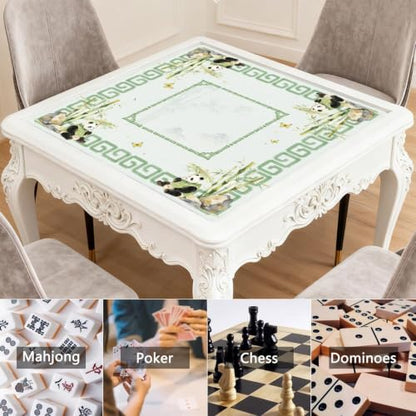 Green Chinoiserie Mahjong Mat for Table, 31.5 * 31.5in Anti Slip Mahjong Mats Table Cover, Noise Reduction, Neoprene Mah Jongg Mat, Mahjong Set Gift for Poker Board Tile Games Table Mats, Panda - color: Panda